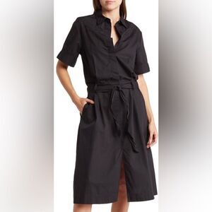 NWT Rag & Bone Jade Embroidered Yoke Cotton Midi Shirtdress Black Size Small